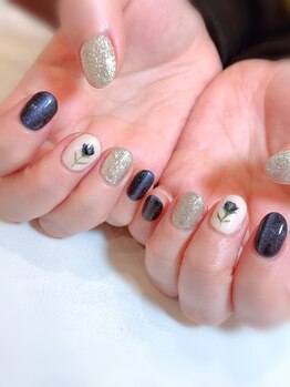 ハーティーネイル hearty nail 溝の口店/ブルー薔薇ネイル