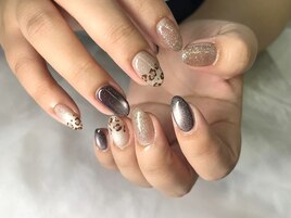 秋色レオパード柄ネイル