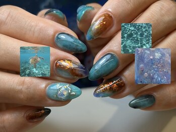 LINEA nail studio 【ライナーネイルスタジオ】代官山/光揺らぐアクアオーシャンネイル