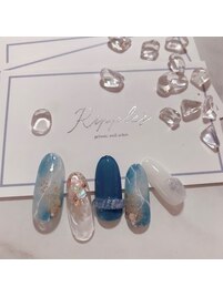 夏の大理石ネイル