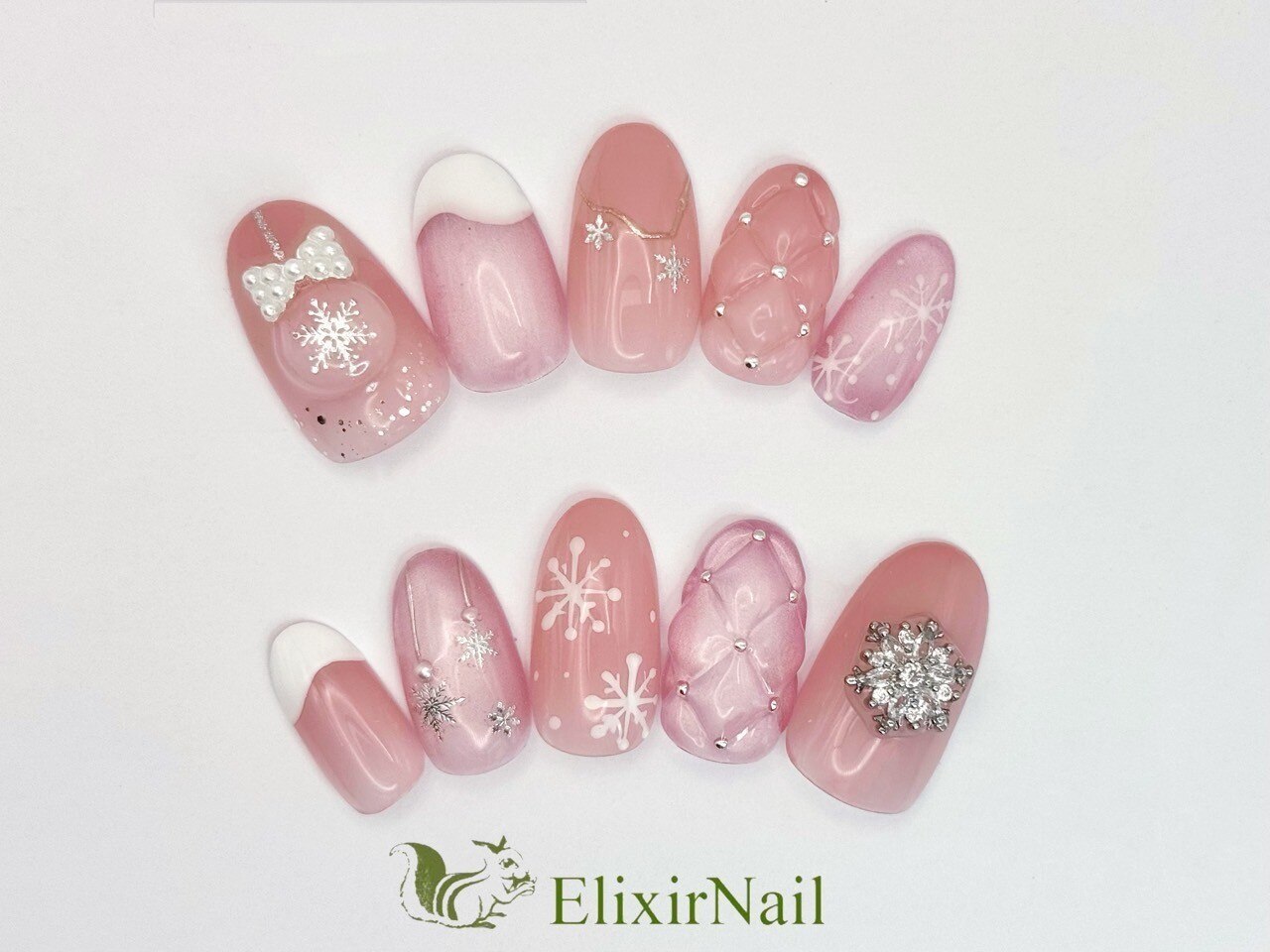 ておさん様✾ネイルチップ　クリスマス 雪 結晶 冬 スノードーム No.120]雪の結晶ネイル/クリスマスネイル/オーナメント/オフィス