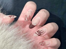 チェックxリボンネイル