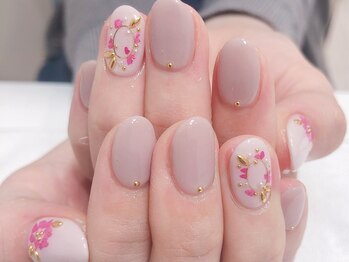 アブニール 柏たなか店/フラワーネイル くすみパープル