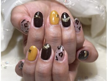 ティアリス(NAIL SALON TIARIS)/秋ネイル ブラウン×ヒョウ柄