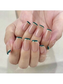 ノエム ネイルサロン(NOEM)/緑、ゴールドラインネイル