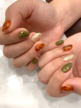 ハーティーネイル hearty nail 溝の口店/べっ甲/カーキ/秋/ラメ/定額