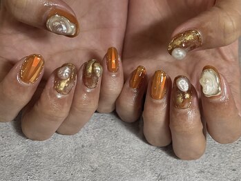アイネイルズ 心斎橋店(I-nails)/【Lica】オレンジちぐはぐ
