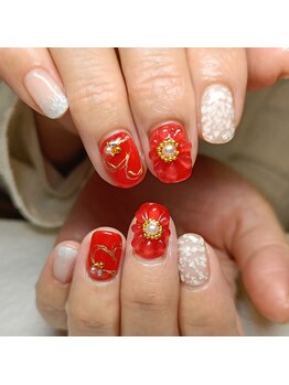 マニエネイル(mani e nail)/フラワー＆ハートARTネイル