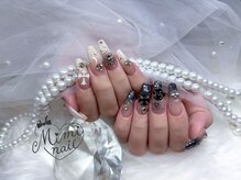 ミミネイル(Mimi nail)/ホワイト×ブラッククロム