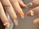 リボン×チェックネイル