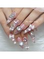 ピオミエルネイル 新宿(pio miel nail)&nbsp;ピンクビジュー リボンロング