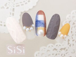 ニットネイル＆チェック＆パール