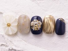 ネイルメゾン 渋谷店(NAIL MAISON)/ネイビー和柄ぷっくり￥9000