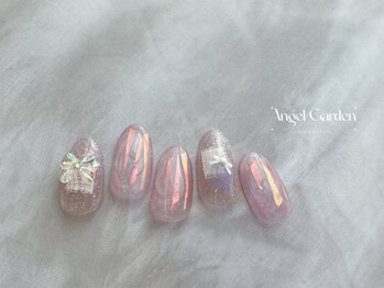 エンジェルガーデンネイル 池袋店(Angelgarden nail)/ガーリー♪オーロラリボンネイル