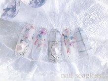ネイル シーグラス(nail seaglass)/シアーチェックとドライフラワー