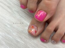 ヴィヴィアン ネイル(Vivian nail)/ピンク　フラワー　フット