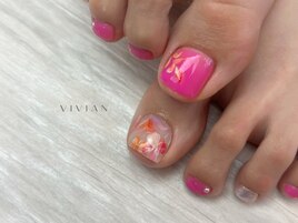 ピンク　フラワー　フット