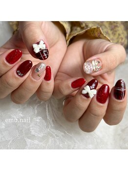 エムネイル(emu.nail)/赤チェックネイル