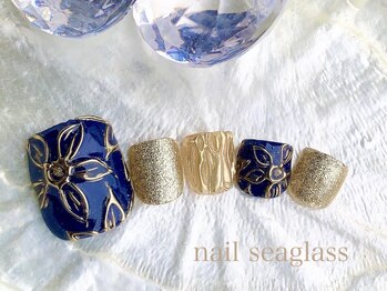 ミラーフラワーのフットネイル