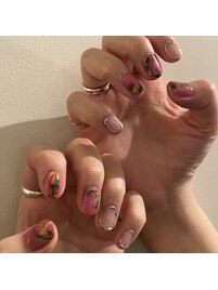 垂らし込み　インク　囲みネイル
