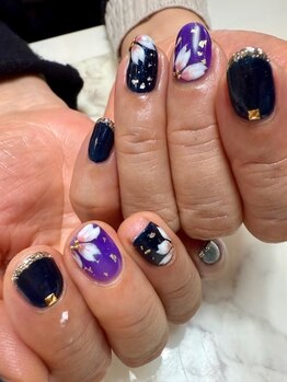 ネイルベース ネイル ケア サロン ミウラ(miura)/夜桜ネイル