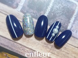 ストライプ＆パール☆ネイル
