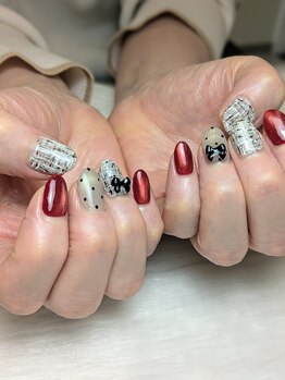ドット＆ツイード冬ネイル