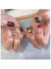 リボン×赤黒ネイル