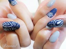 ボネール(nail ＆ eyelash Bounail)/ネイビー　手描き　ペイズリー