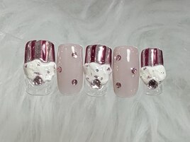 ストライプモコモコネイル¥9000