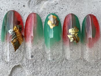 フリークネイル(FREAK Nail)/トマトカラー金箔クリア ¥6500