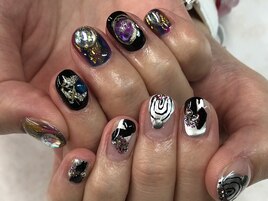 指紋アート　ちぐはぐネイル