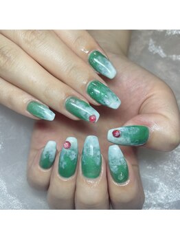 アンク(ank)/持ち込み/アートネイル/緑ネイル