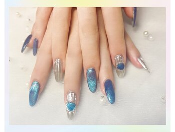 シルバ色バカラ風アート+青マグ