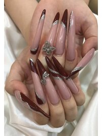 秋カラーロングネイル