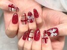 ボルドー×チェックネイル