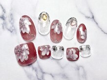 ナル バイ ネイルブレイク(Nalu by Nail Break)/手描きフラワー×ラメ