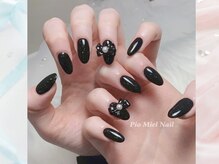 ピオミエルネイル 新宿(pio miel nail)/艶黒リボンの上品ネイル
