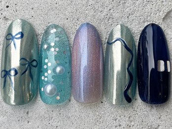フリークネイル(FREAK Nail)/韓国おえかきリボンブルー¥12000