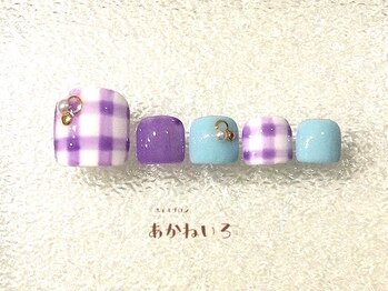 ネイルサロン あかねいろ/夏色 パープルなチェックフット