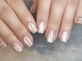 ピンクベージュマグ×リボン