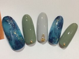 ブルー大理石ネイル