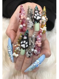 カラフルキラキラロングネイル
