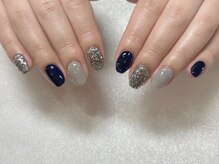 アルティノ ネイル ガーデン(altino nail garden)/ネイビー×シルバー×キラキラ