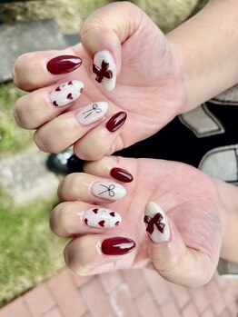 プティットスリール 西尾店(Petit Sourire)/ボルドー♪リボンネイル