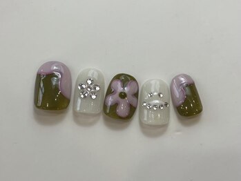 ネイルメゾン 天神店(NAIL MAISON)/ピンク個性派花アート¥9000