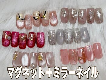 ピンクローズ(Pink Rose)/流行のマグネットとミラーネイル