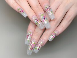 長さだし◆お花埋め込みネイル