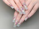 長さだし◆お花埋め込みネイル