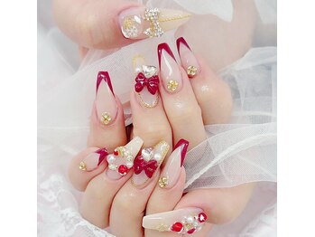 メイク 池袋(Meik)/冬赤ツイードネイル